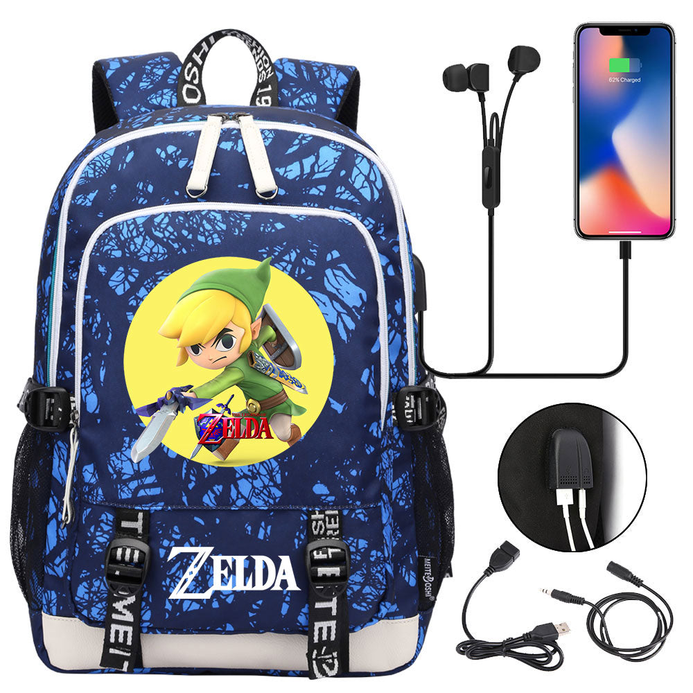 Zelda USB Charging Backpack School Note Book Laptop Travel Bags