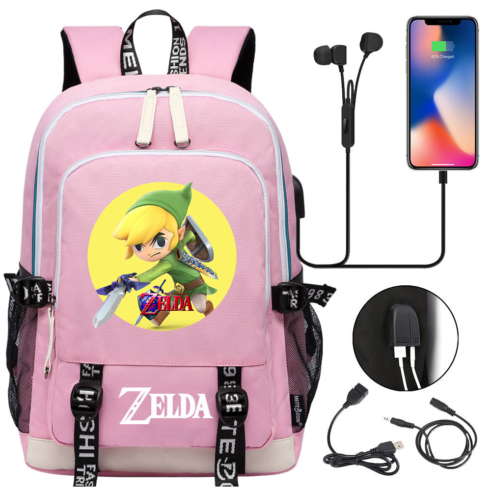 Zelda USB Charging Backpack School Note Book Laptop Travel Bags
