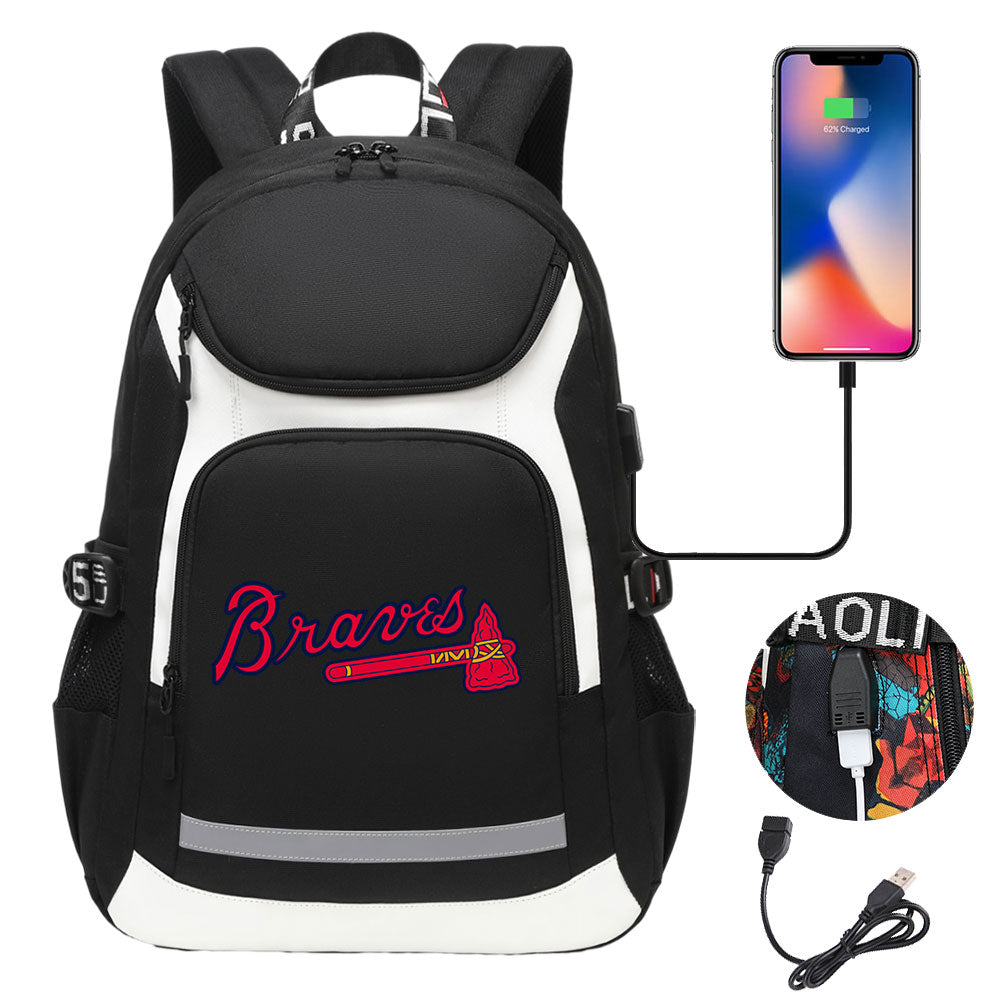 Atlanta Braves Backpack School Notebook Travel Bags With USB