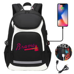 Atlanta Braves Backpack School Notebook Travel Bags With USB