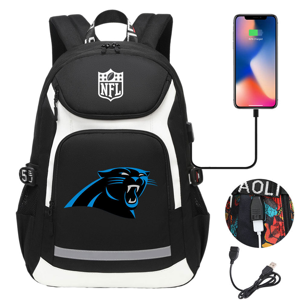 Carolina Panthers Football Rugby Backpack School Notebook Travel Bags With USB