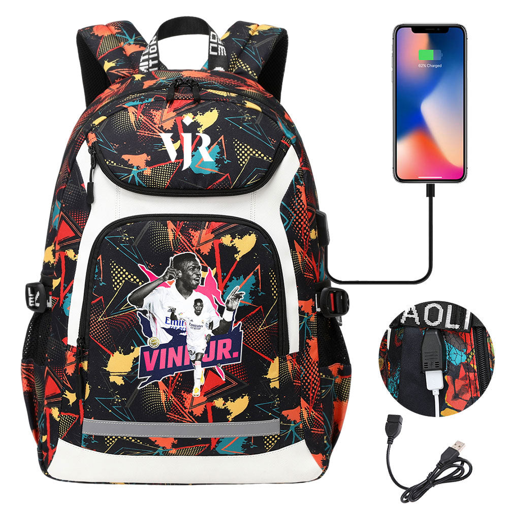 Vinicius Junior FC Backpack School Notebook Travel Bags With USB