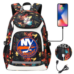 New York Islanders Hockey League Backpack School Notebook Travel Bags With USB