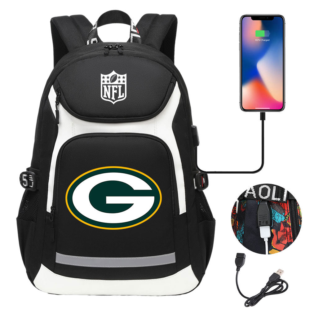 Green Bay Packers Football Rugby Backpack School Notebook Travel Bags With USB