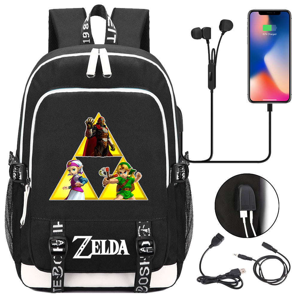 Zelda USB Charging Backpack School Note Book Laptop Travel Bags