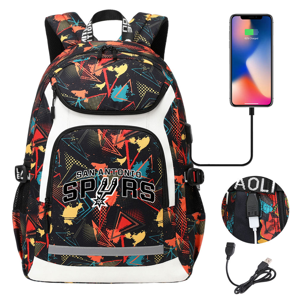 San Antonio Spurs Backpack School Notebook Travel Bags With USB