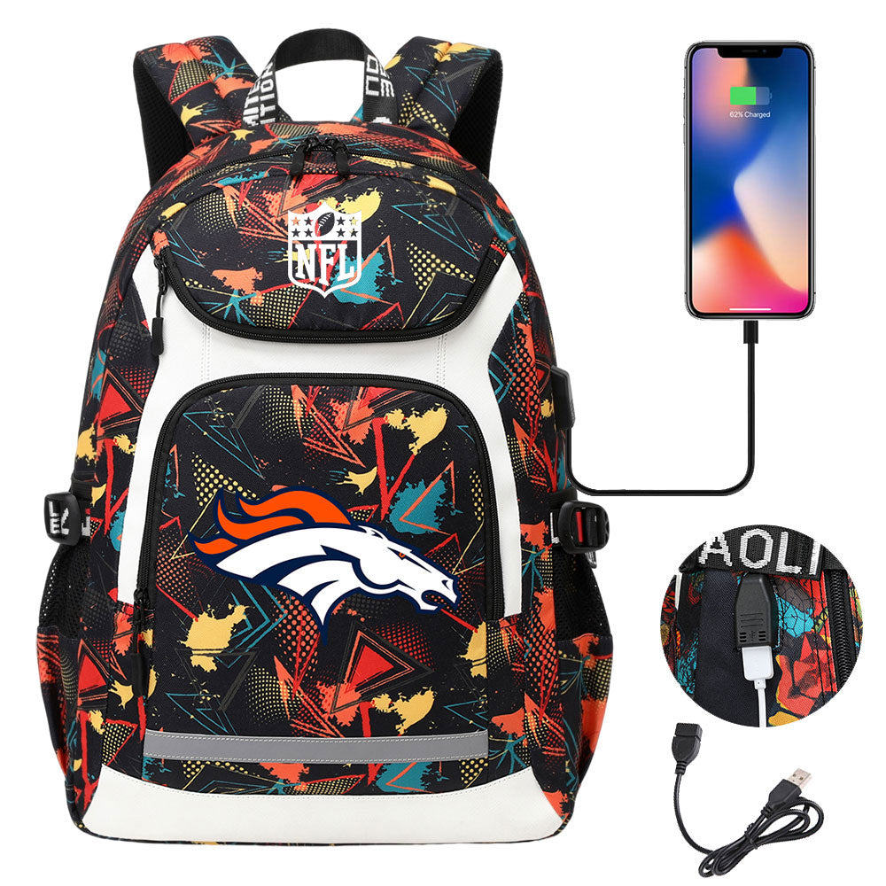 Denver Broncos Football Rugby Backpack School Notebook Travel Bags With USB