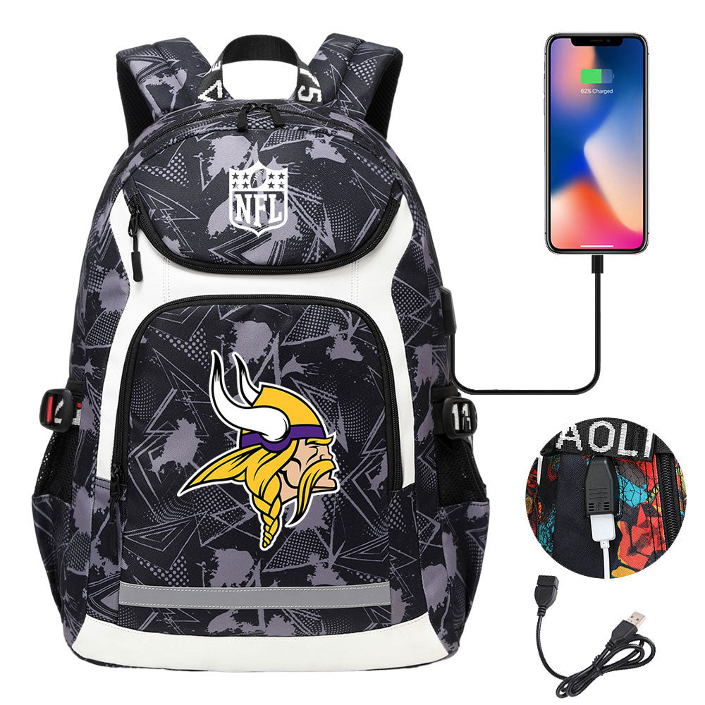Minnesota Vikings Football Rugby Backpack School Notebook Travel Bags With USB