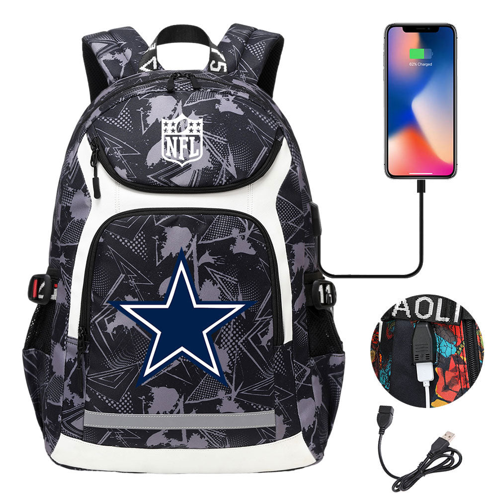 Dallas Cowboys Football Rugby Backpack School Notebook Travel Bags With USB