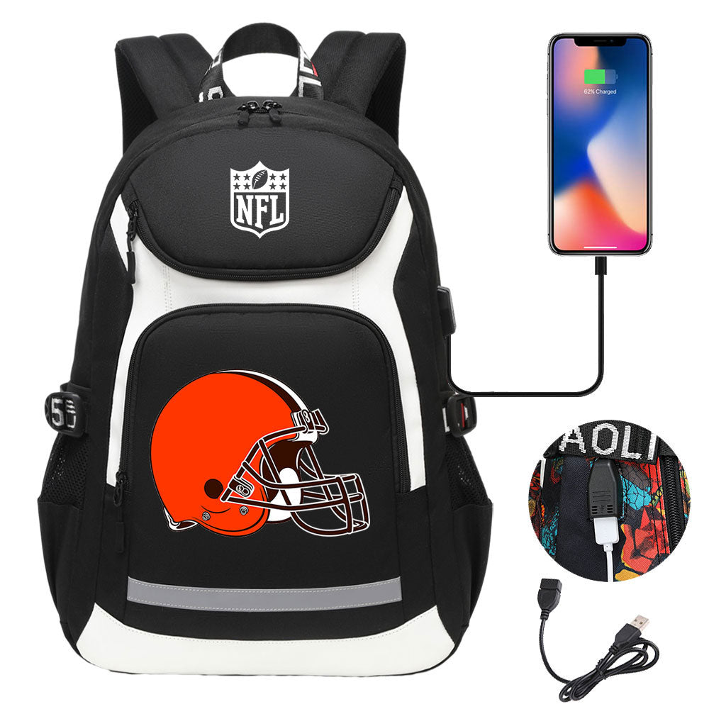 Cleveland Browns Football Rugby Backpack School Notebook Travel Bags With USB