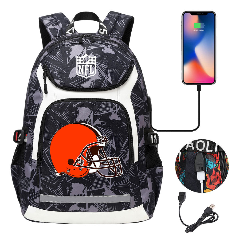 Cleveland Browns Football Rugby Backpack School Notebook Travel Bags With USB