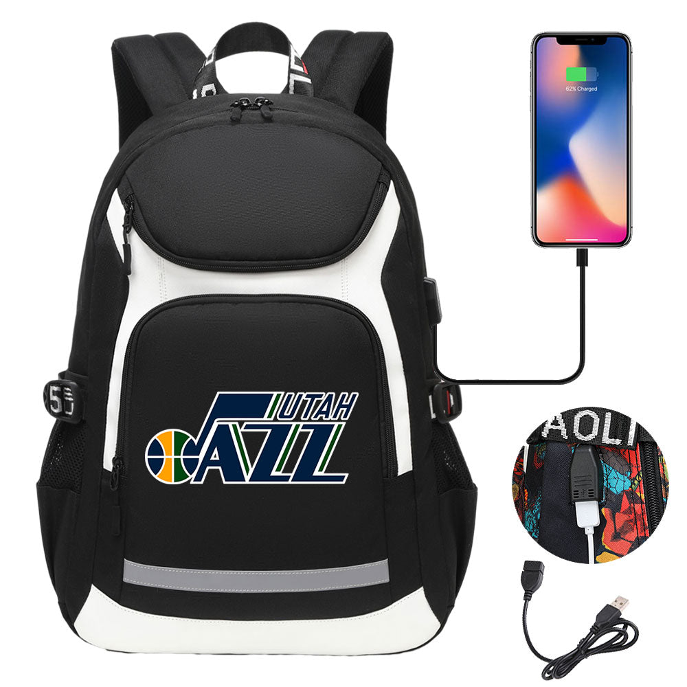 Utah Jazz Backpack School Notebook Travel Bags With USB