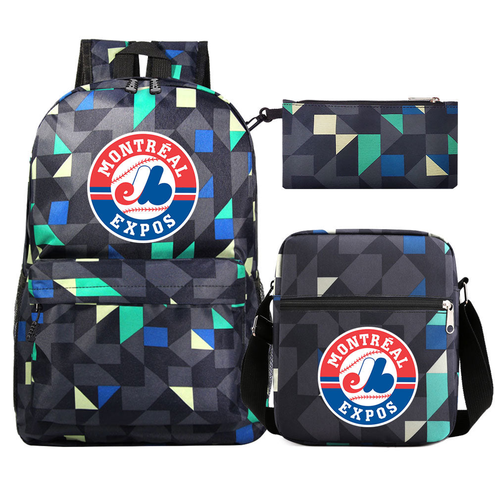 Montreal Expos Baseball School Backpack Shoulder Bag Pencil Bags 3pcs Set