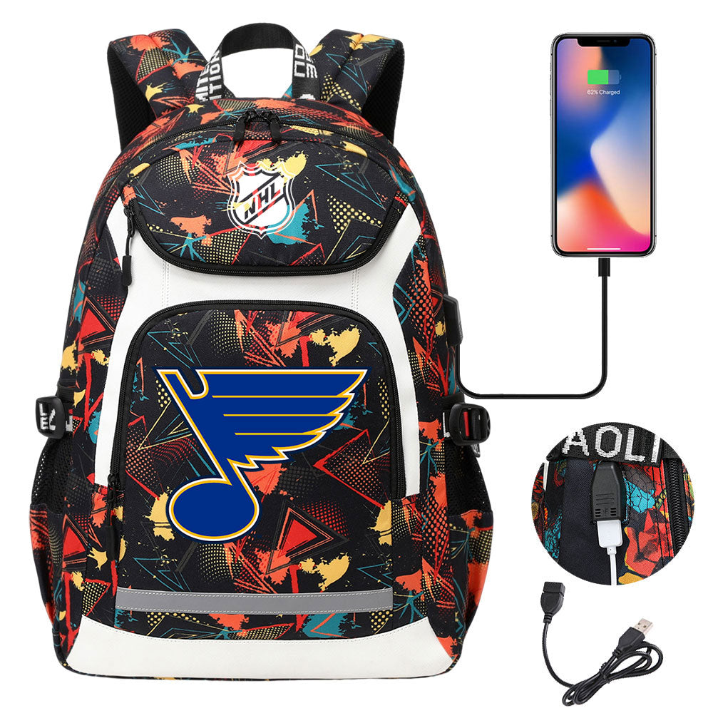 St Louis Blues Hockey League Backpack School Notebook Travel Bags With USB