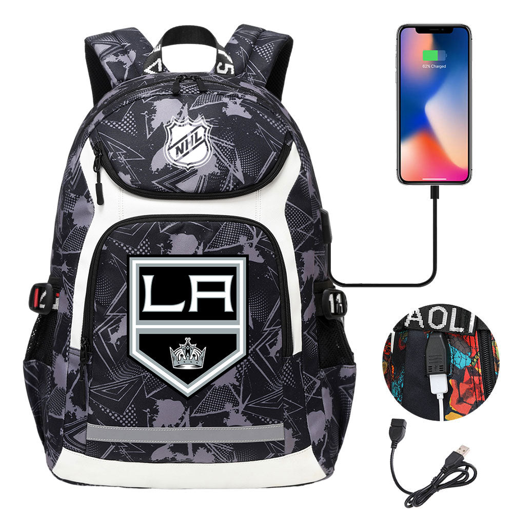 Los Angeles Kings Hockey League Backpack School Notebook Travel Bags With USB