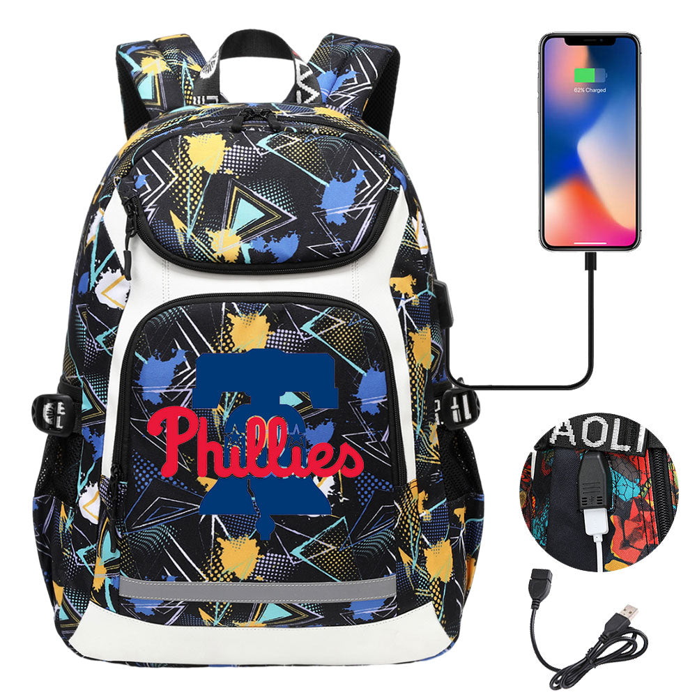 Philadelphia Phillies Backpack School Notebook Travel Bags With USB