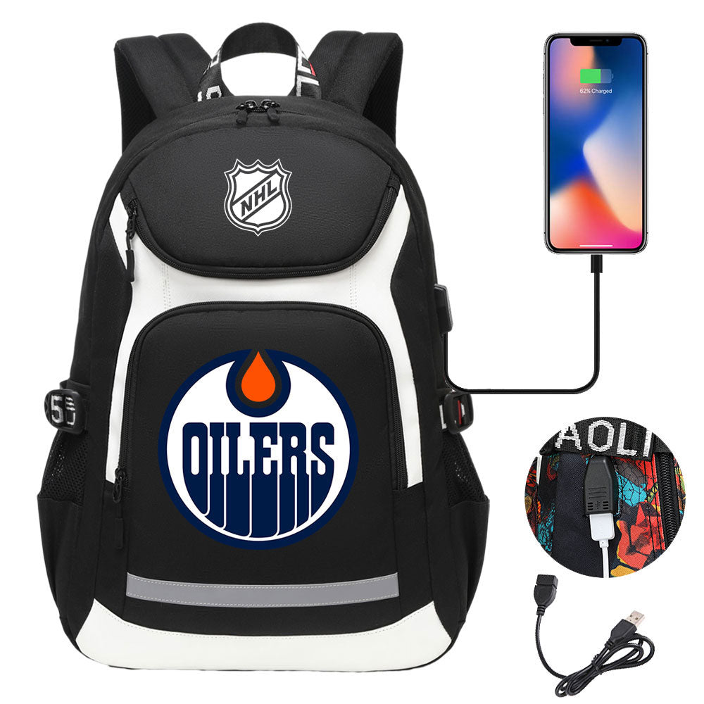 Edmonton Oilers Hockey League Backpack School Notebook Travel Bags With USB