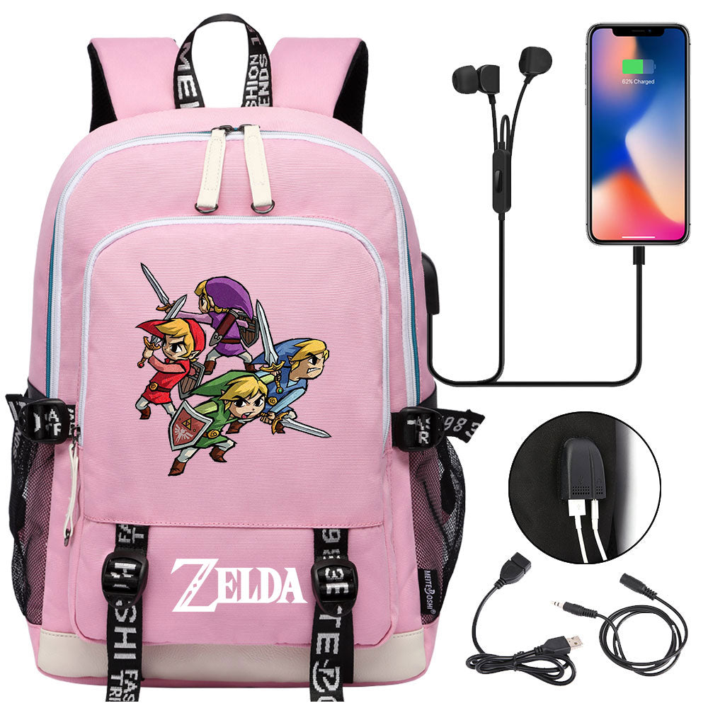 Zelda USB Charging Backpack School Note Book Laptop Travel Bags
