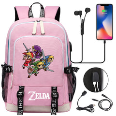Zelda USB Charging Backpack School Note Book Laptop Travel Bags