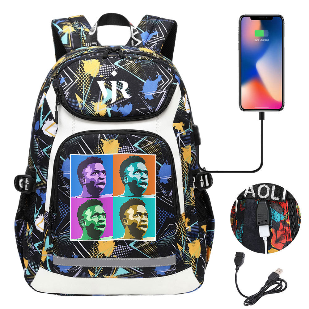 Vinicius Junior FC Backpack School Notebook Travel Bags With USB