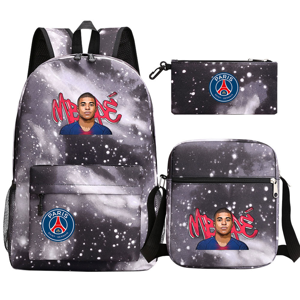 Mbappe Football Player Football Player School Backpack Shoulder Bag Pencil Bags 3pcs Set