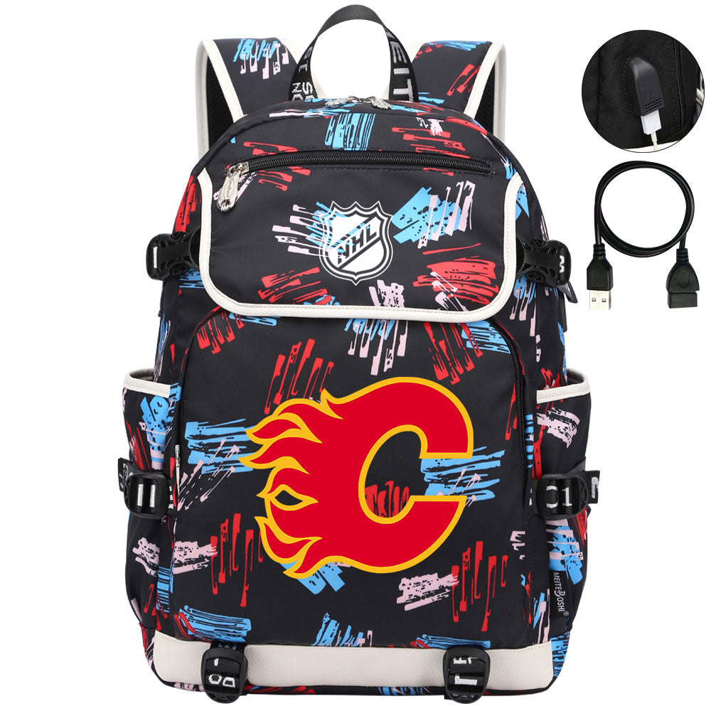 Calgary Flames Hockey League Backpack School Notebook Travel Bag