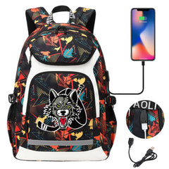 Chicago Wolves Hockey Backpack School Notebook Travel Bags With USB