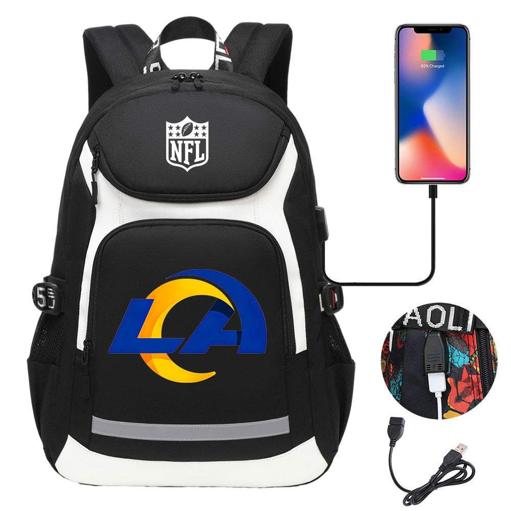 Los Angeles Rams Football Rugby Backpack School Notebook Travel Bags With USB