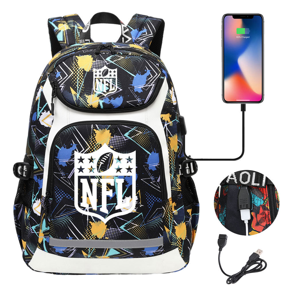 Football Team Rugby  Backpack School Notebook Travel Bags With USB
