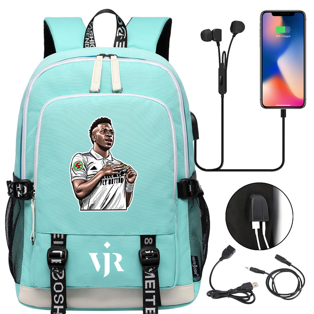 Vinicius Junior FC USB Charging Backpack School Note Book Laptop Travel Bags