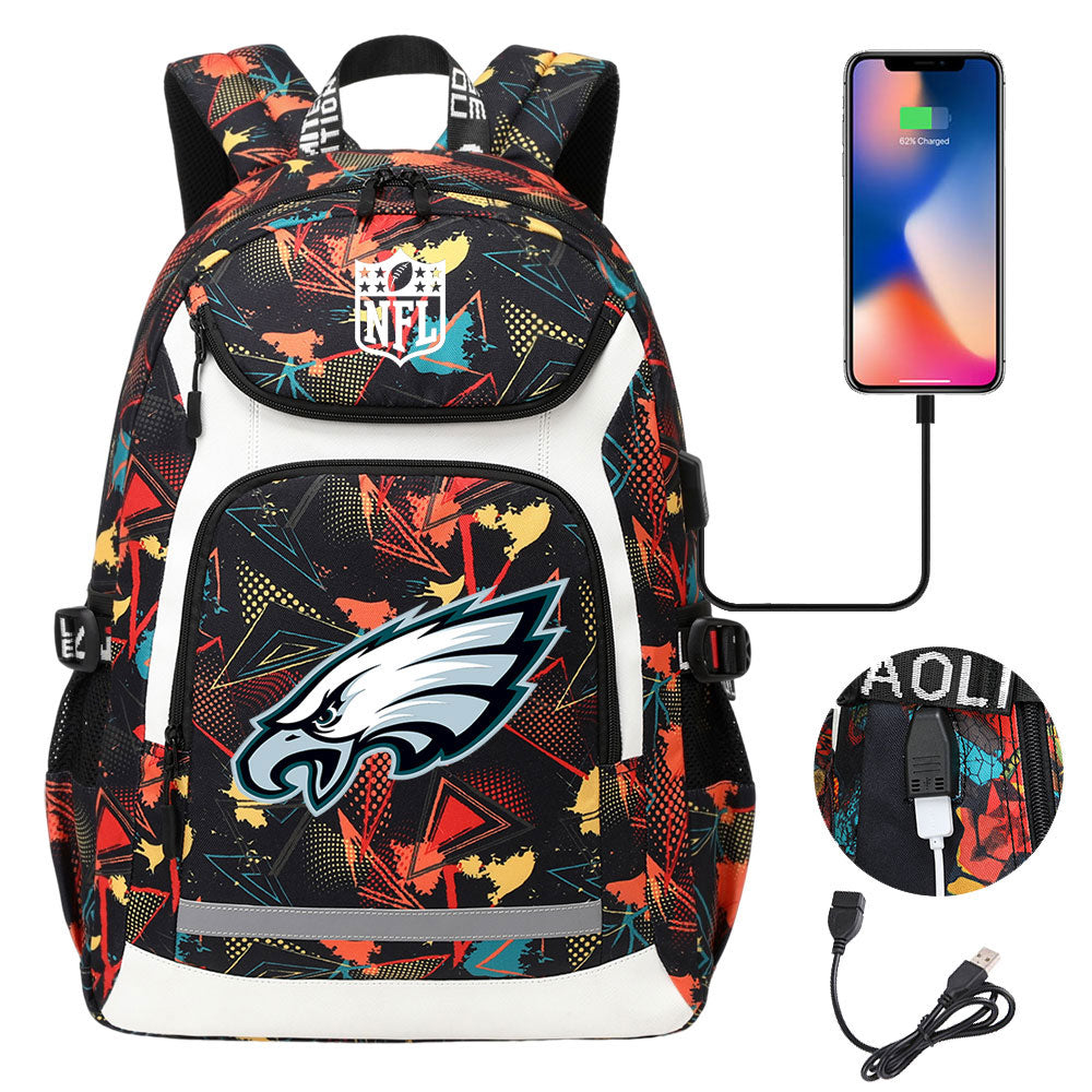 Philadelphia Eagles Football Rugby Backpack School Notebook Travel Bags With USB