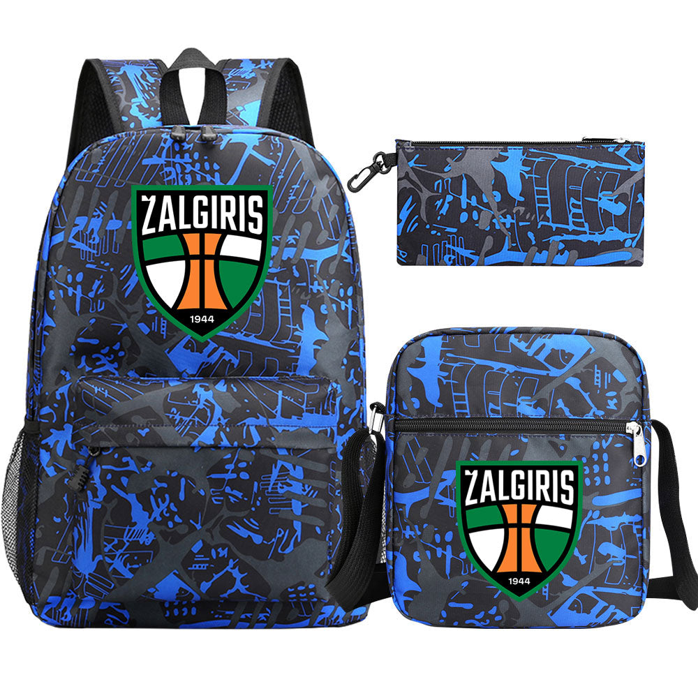 Zalgiris Basketball School Backpack Shoulder Bag Pencil Bags 3pcs Set