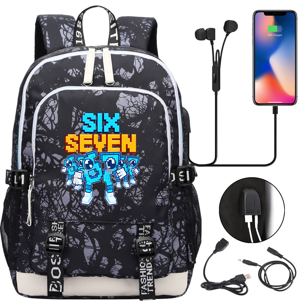 Steal a Brainrot 67 USB Charging Backpack School Note Book Laptop Travel Bags