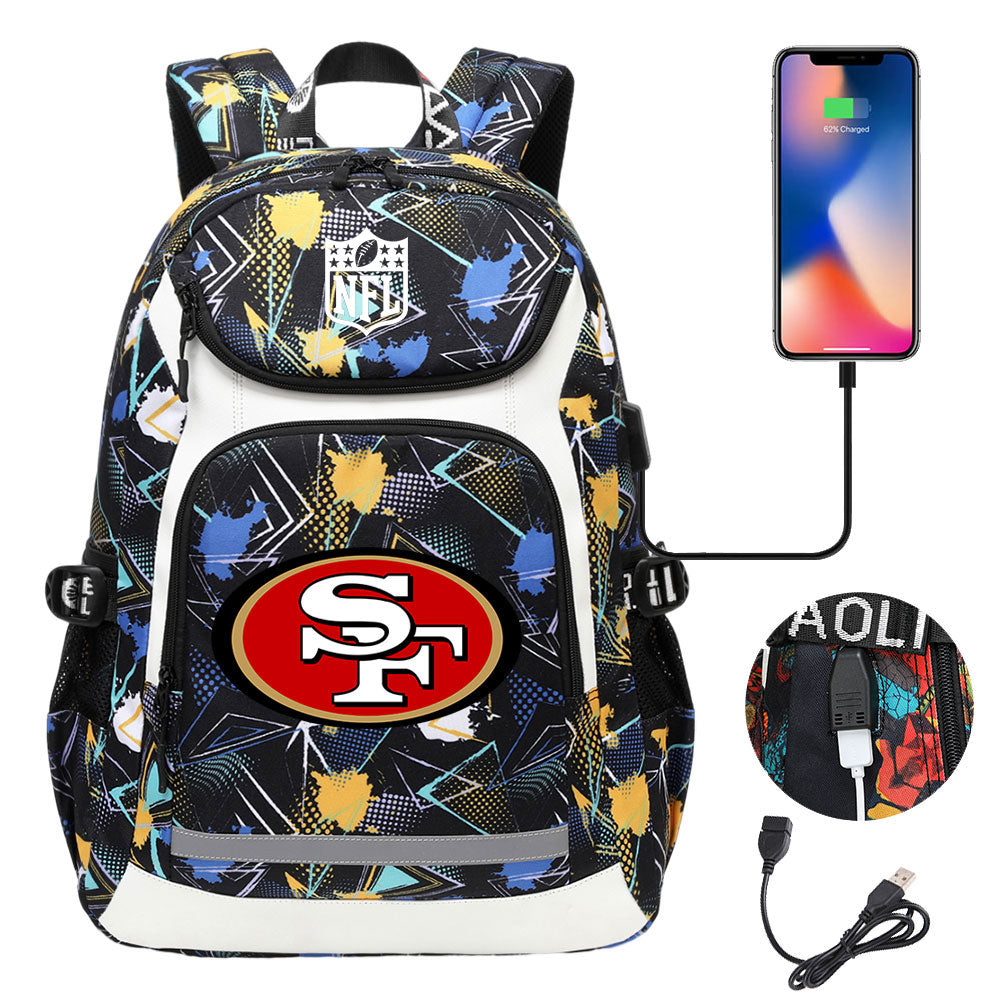 San Francisco 49ers Football Rugby Backpack School Notebook Travel Bags With USB
