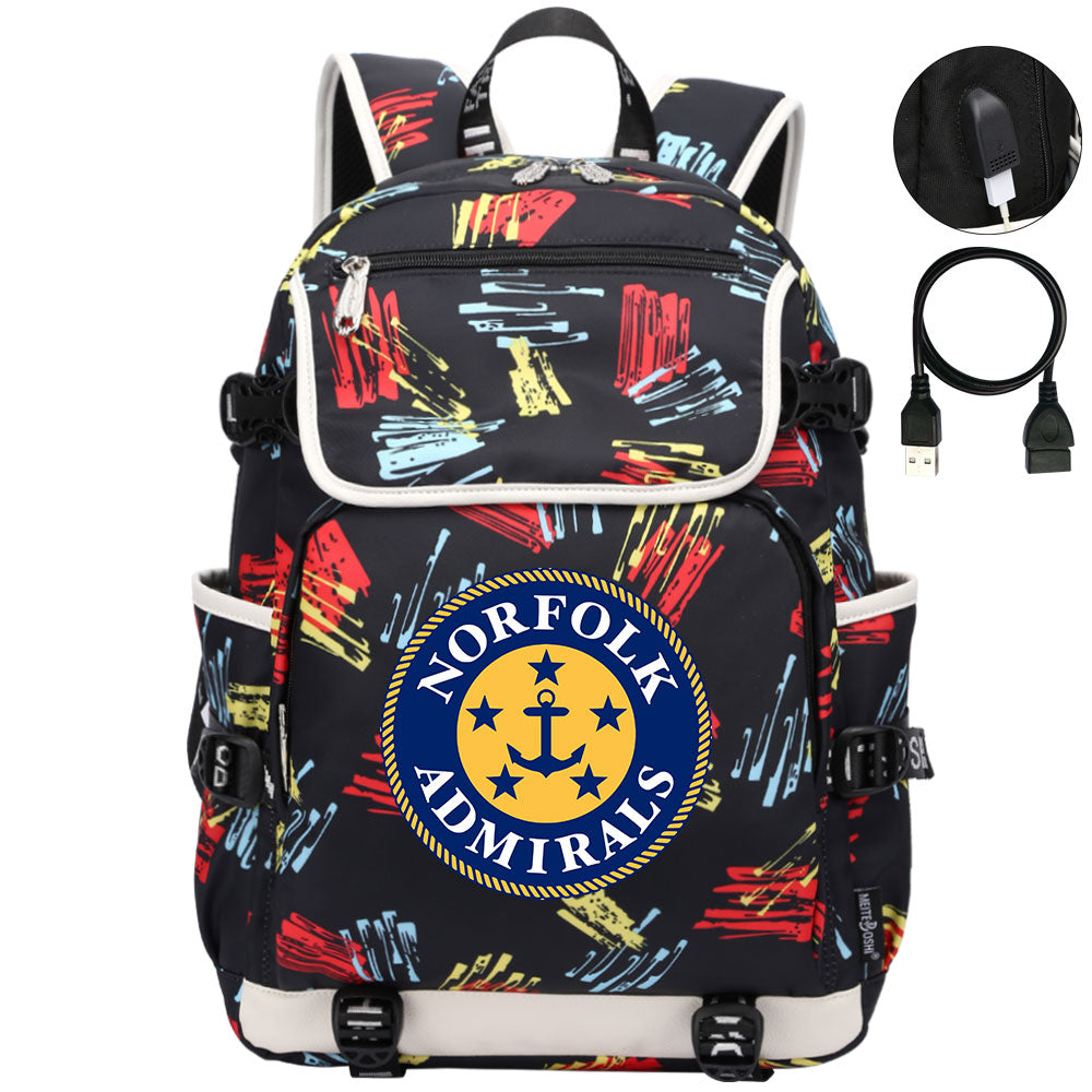 Norfolk Admirals Hockey League Backpack School Notebook Travel Bag