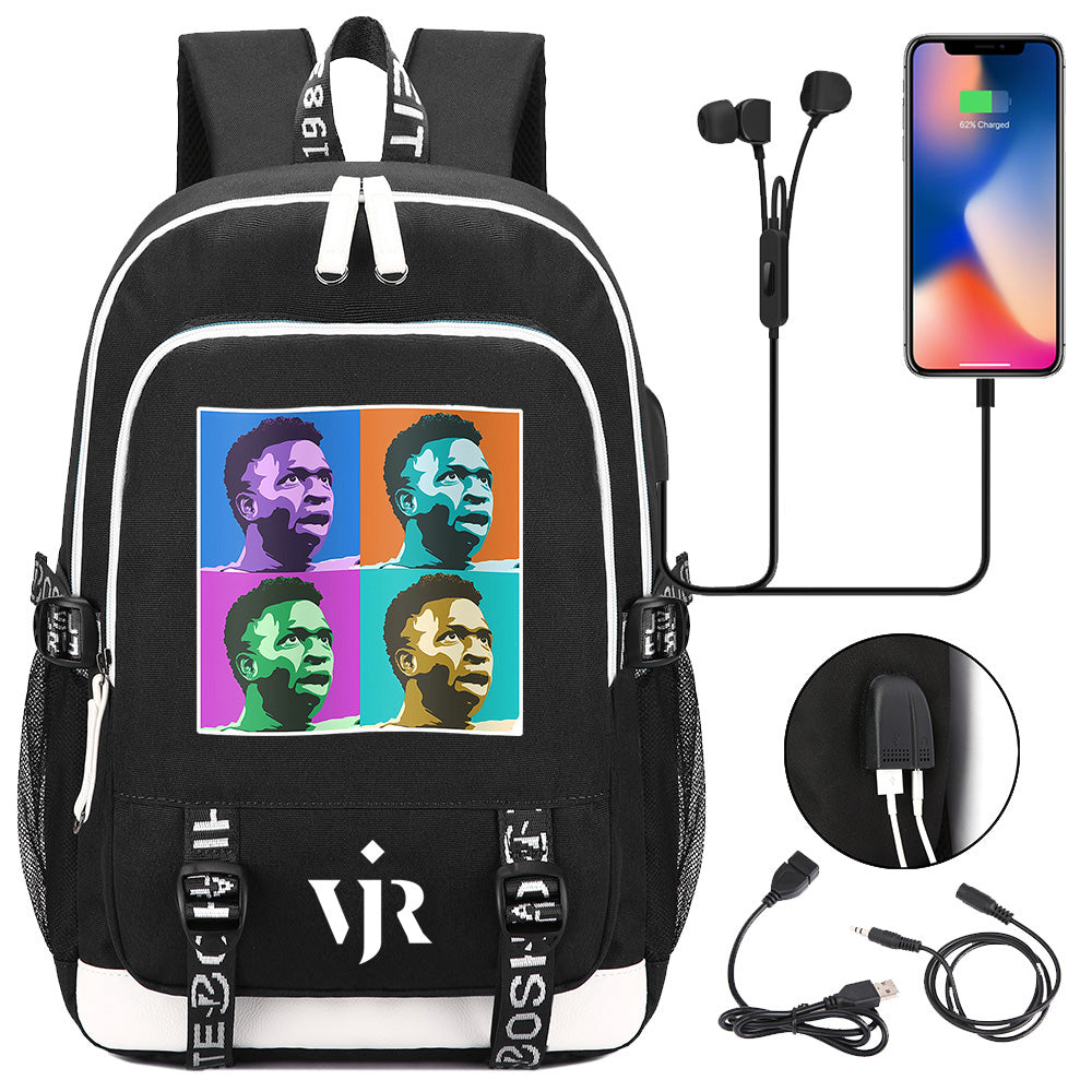 Vinicius Junior FC USB Charging Backpack School Note Book Laptop Travel Bags