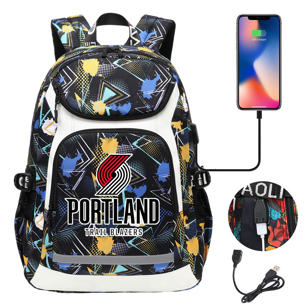 Portland Trail Blazers Backpack School Notebook Travel Bags With USB
