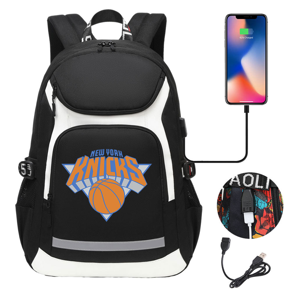 New York Knicks Backpack School Notebook Travel Bags With USB
