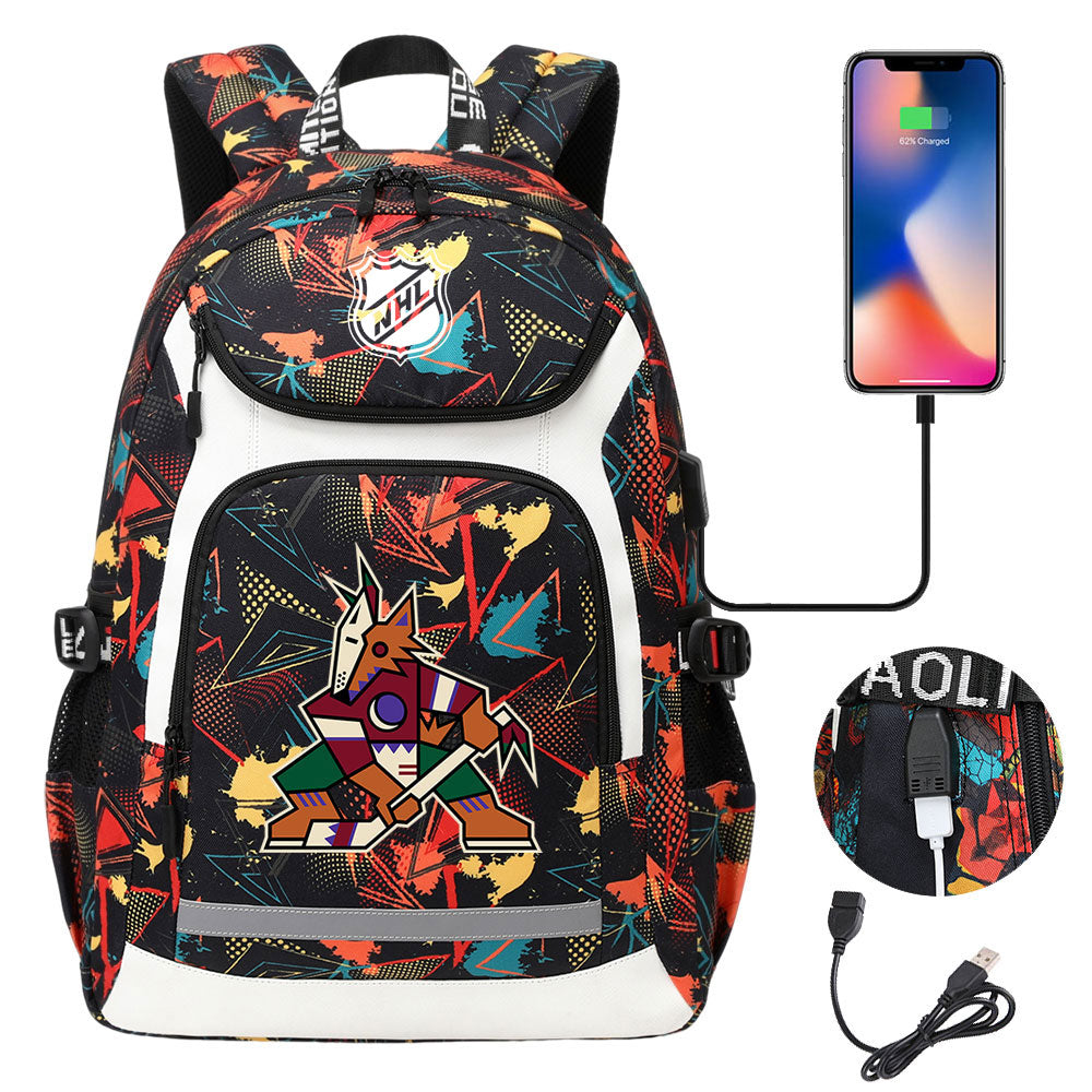 Arizona Coyotes Hockey League Backpack School Notebook Travel Bags With USB