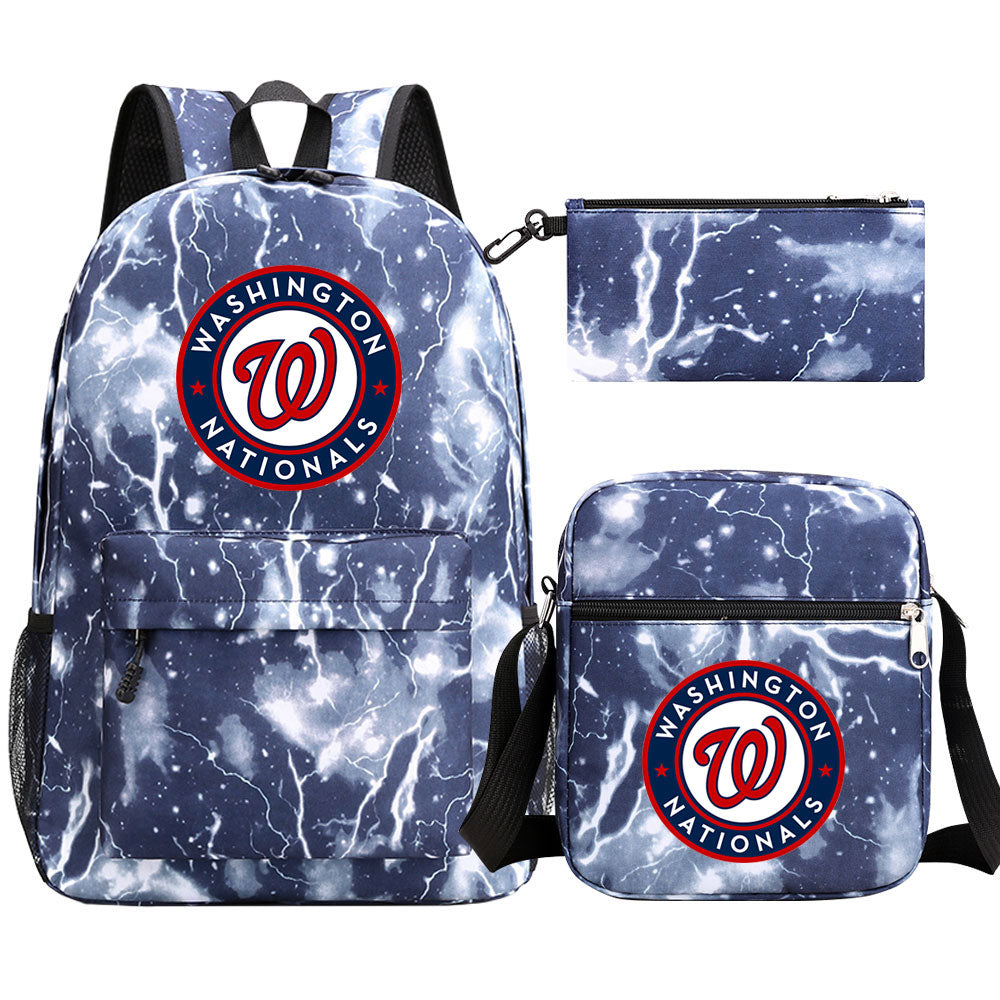 Washington Nationals Baseball School Backpack Shoulder Bag Pencil Bags 3pcs Set