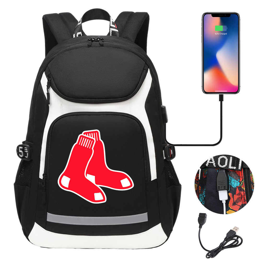 Boston Red Sox Backpack School Notebook Travel Bags With USB