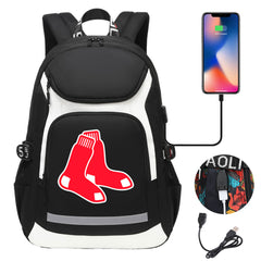 Boston Red Sox Backpack School Notebook Travel Bags With USB