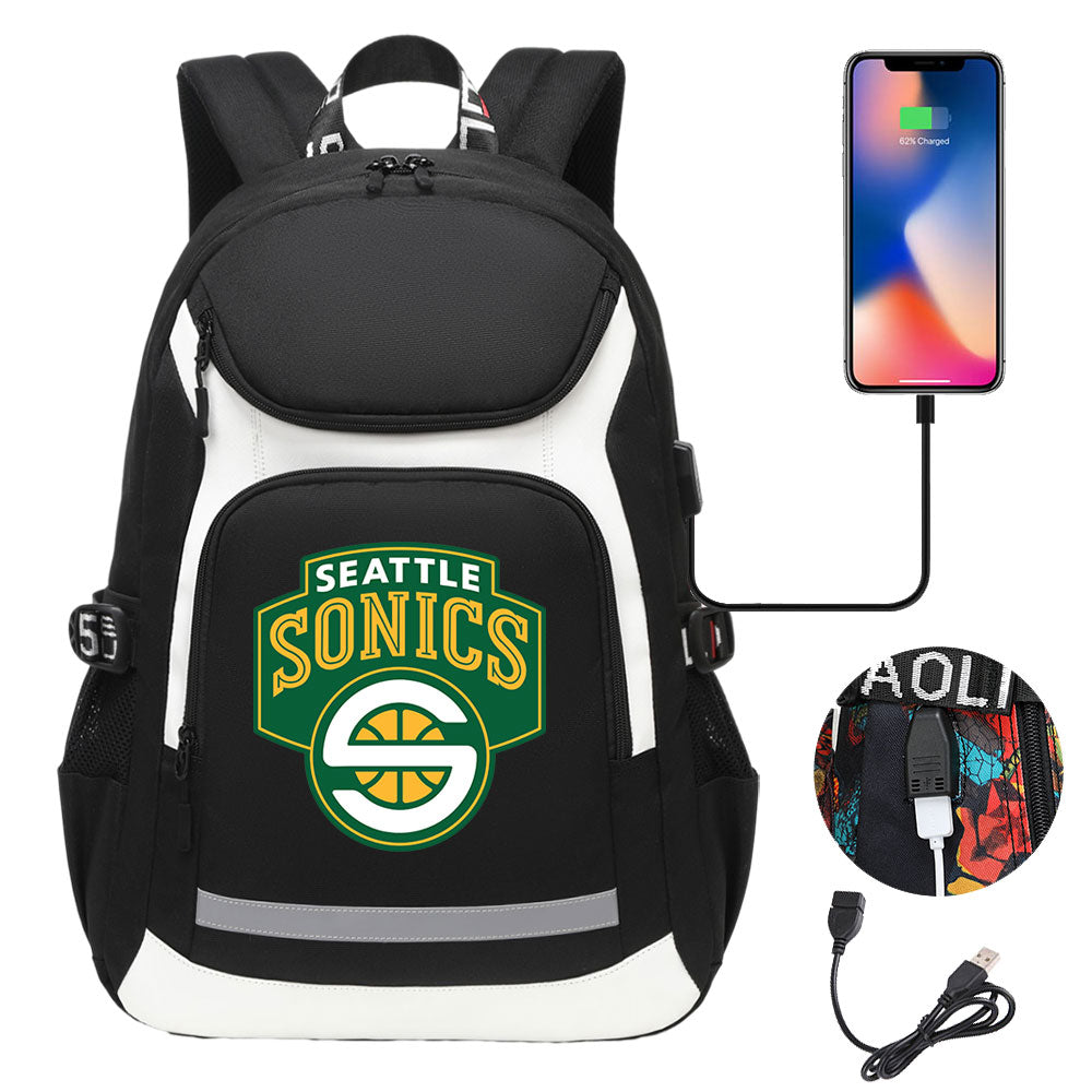 Seattle SuperSonics Backpack School Notebook Travel Bags With USB