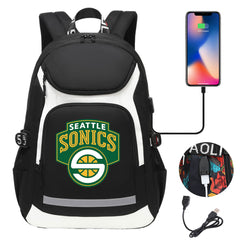 Seattle SuperSonics Backpack School Notebook Travel Bags With USB