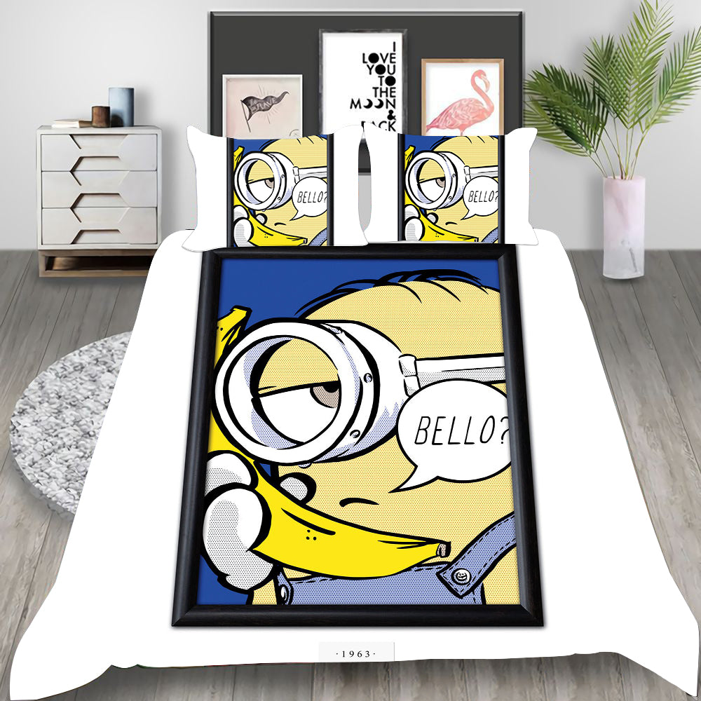Minions Cosplay Bedding Set Duvet Cover Pillowcases Halloween Home Decor