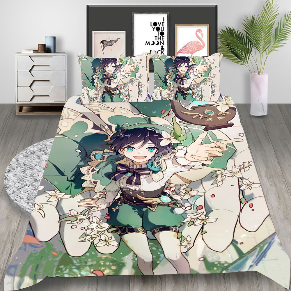 Genshin Impact Cosplay Bedding Set Duvet Cover Pillowcases Halloween Home Decor