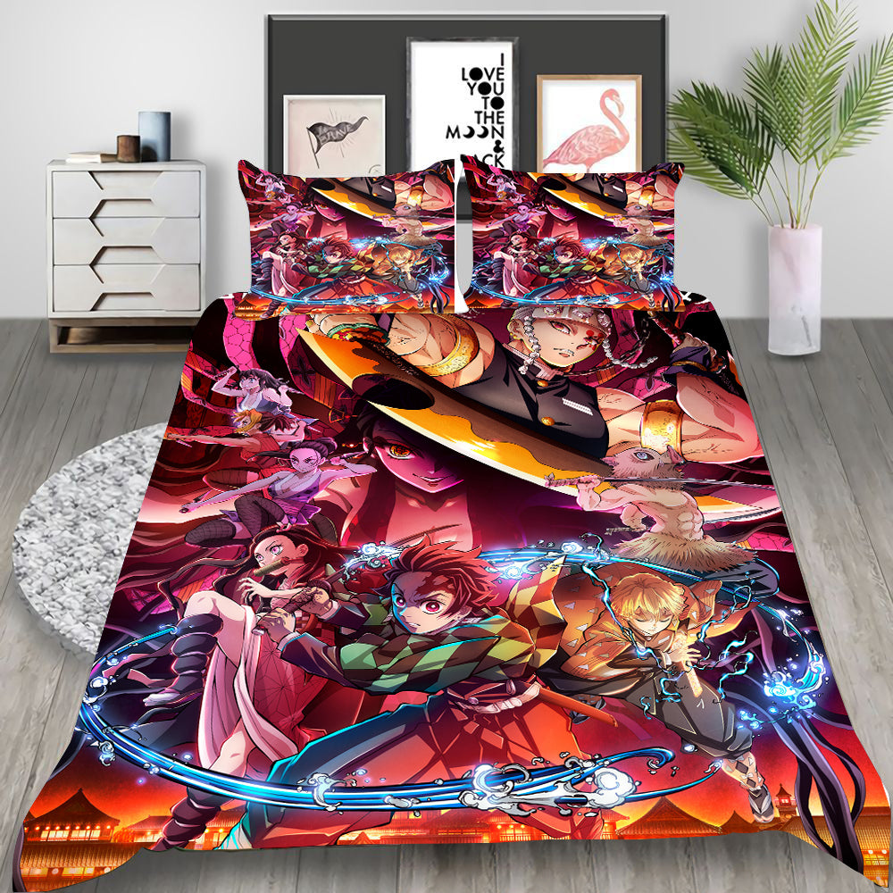 Demon Slayer Season 2 Cosplay Bedding Set Duvet Cover Pillowcases Halloween Home Decor