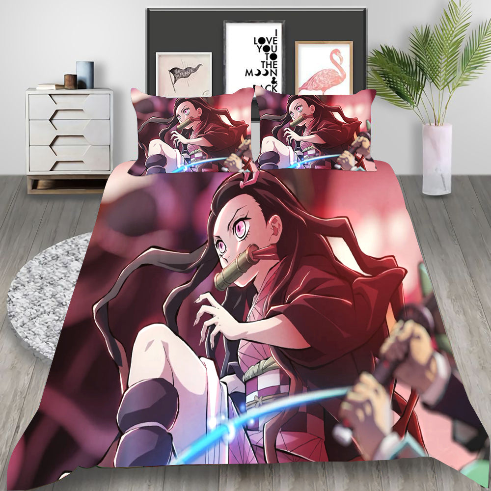 Demon Slayer Season 2 Cosplay Bedding Set Duvet Cover Pillowcases Halloween Home Decor