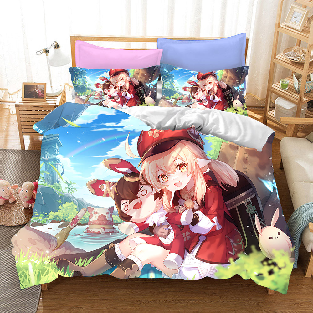 Genshin Impact Cosplay Bedding Set Duvet Cover Pillowcases Halloween Home Decor