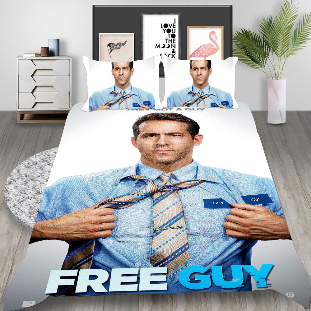 Free Guy Cosplay Bedding Set Duvet Cover Pillowcases Halloween Home Decor